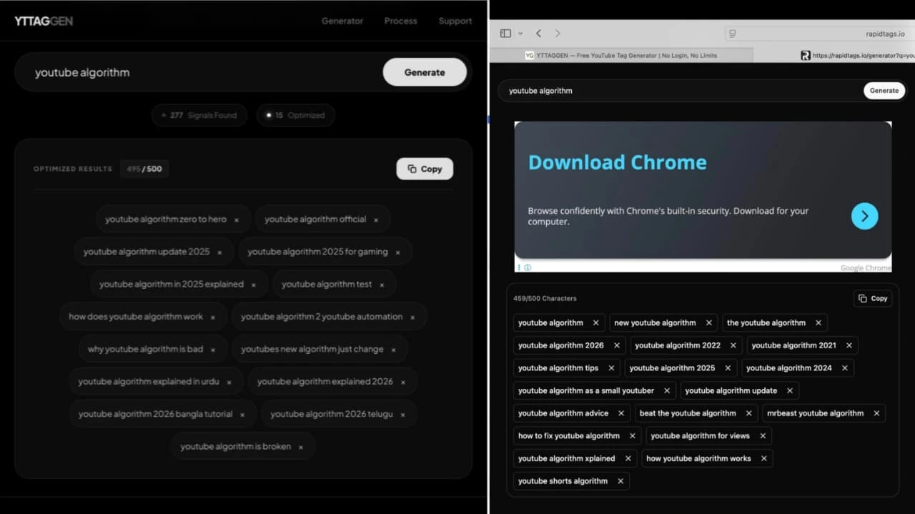 YTTAGGEN signal count comparison with competitor tool
